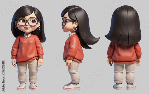 Cute 3D Cartoon Girl Character with Glasses