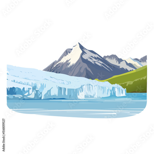 Glacier Landscape Vector Illustration with Mountains and Ice