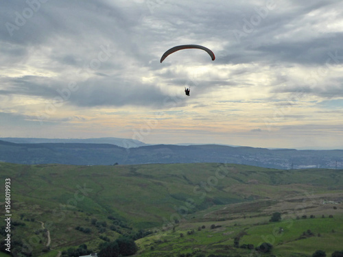Paraglider above Fochriw in the Welsh Valleys