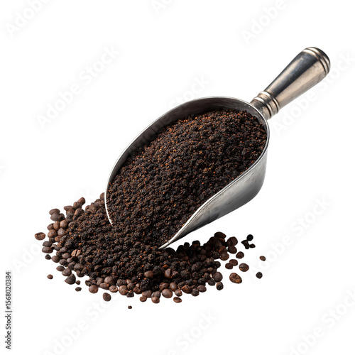 organic fertilizer granules in scoop isolated die cut 