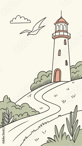 Lighthouse standing tall on a coastal island landscape surrounded by sea and sky
