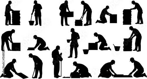vector silhouette tiler laying tiles on the floor .Generative AI
