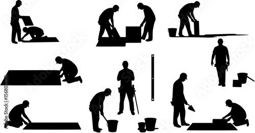 vector silhouette tiler laying tiles on the floor .Generative AI
