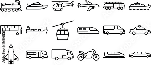 Transportation set of line vector icons. Transportation line icons. Editable stroke. Pixel perfect.