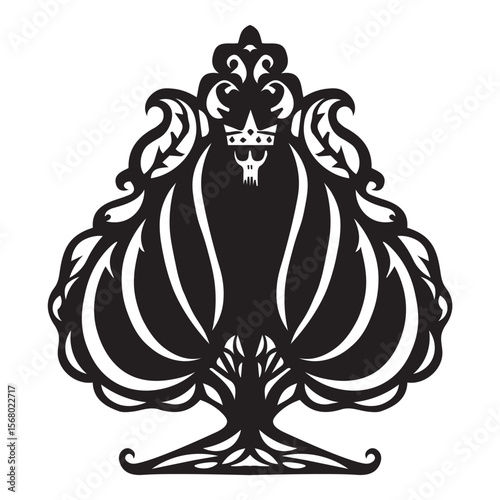 Gothic spade symbol with crowned skull and serpents