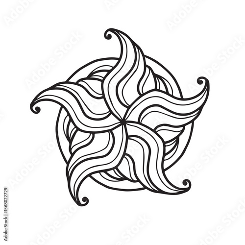 Hand-drawn five-point star with flowing lines and circular frame