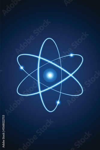 Glowing atom particles in dark blue vector illustration