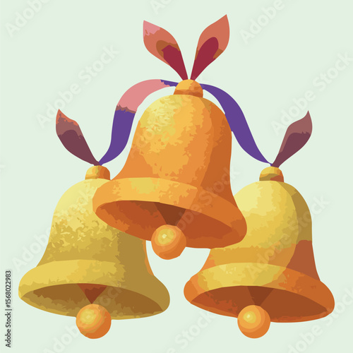 Three gold bells with ribbon