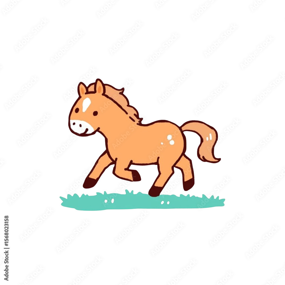 デフォルメ、手書き風、シンプルな馬のイラスト、アイコン、素材
