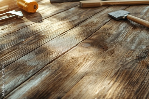 Vibrant Image of Set of Construction Tools on Wooden Table