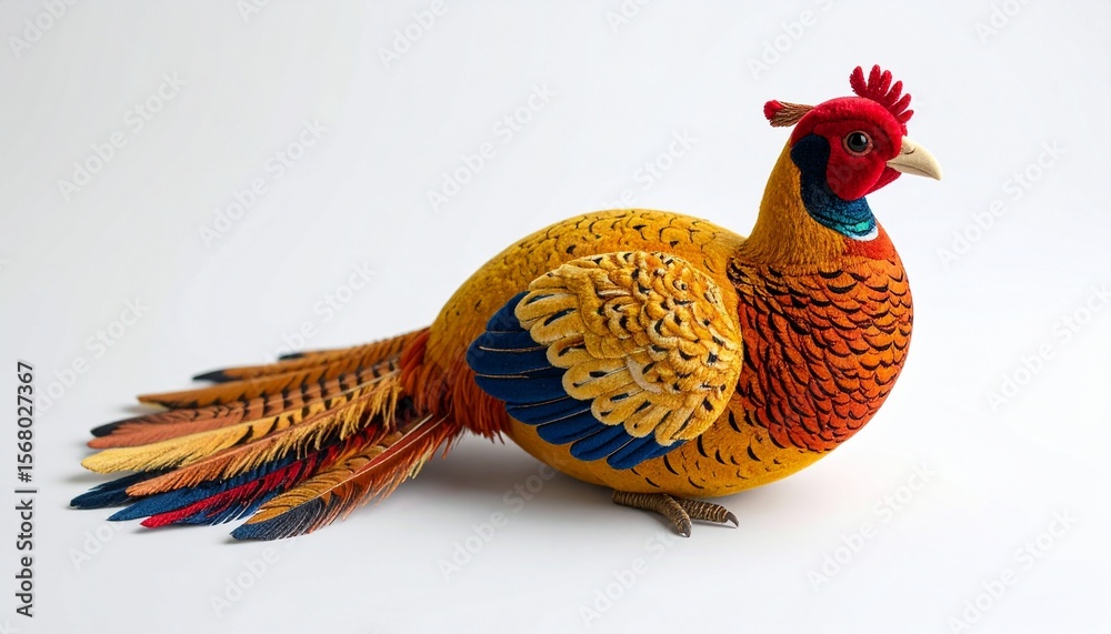 Fototapeta golden pheasant doll laying in isolated white background