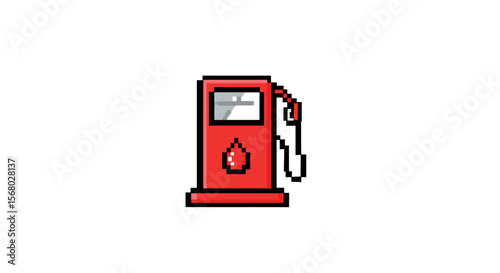 Retro pixel art gas pump vector illustration for vintage design projects