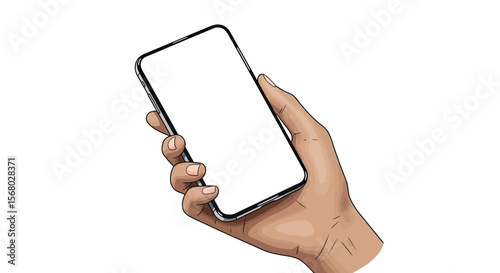 Hand holding smartphone with blank screen in detailed style
