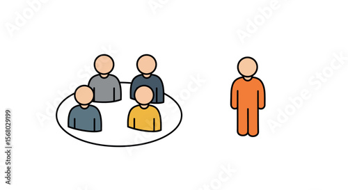 Group inclusion concept with one individual standing apart