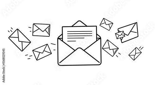 Minimalist line art of envelopes and letters for communication theme vector illustration