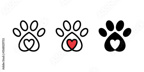 Pet Love: Three charming paw prints, each delicately crafted with a heart at its center, evoke feelings of affection for our furry friends, a symbol of unwavering companionship and devotion.