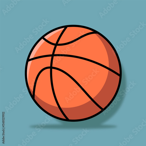 Vector illustration of a cartoon-style basketball with bold outlines and shadows on a blue background