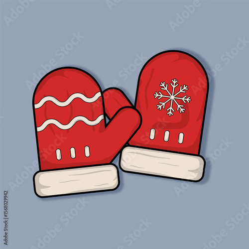 Red gloves with snowflake and wave pattern
