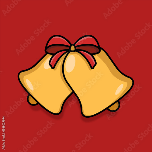 Two golden bells with red ribbon

