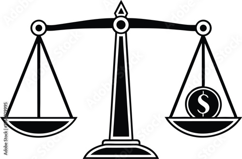 A balance scale shows the power of one single dollar silhouette black vector illustration