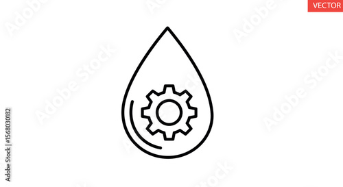 Oil drop with gear icon: linear energy industry symbol