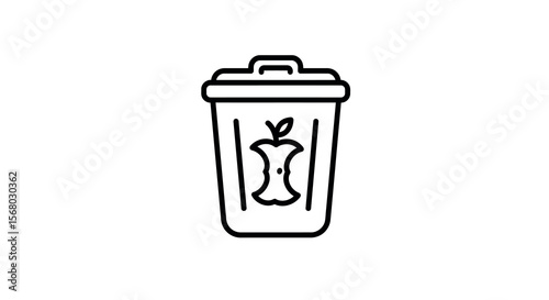 Minimalist vector illustration of trash bin with apple core for waste management design