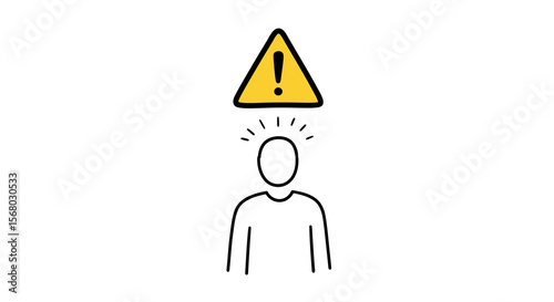 Minimalist alert symbol with caution sign above person outlined in black