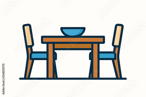 Modern Dining Table with Two Chairs and Bowl