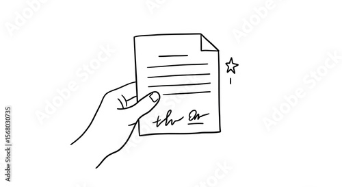 Minimalist hand holding signed document with star accent