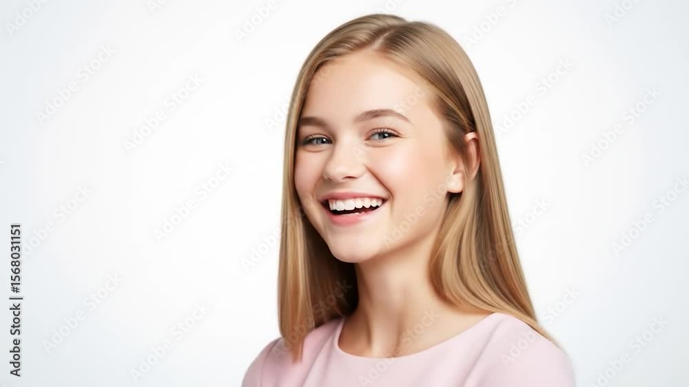 Joyful Teenager Smiling, Expressing Happiness, Pure Beauty, White Background. Joyful Teenager Smiling, Expressing Happiness, Pure Beauty, White Background.