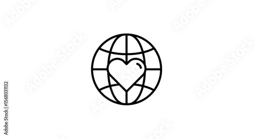 Global connection with heart symbol in minimalistic style