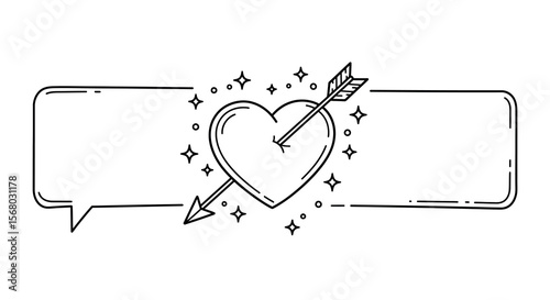 Romantic heart with arrow and speech bubble vector illustration for valentine's day card design in line art style