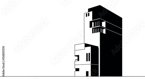 Modern architecture in black and white vector illustration design for contemporary posters