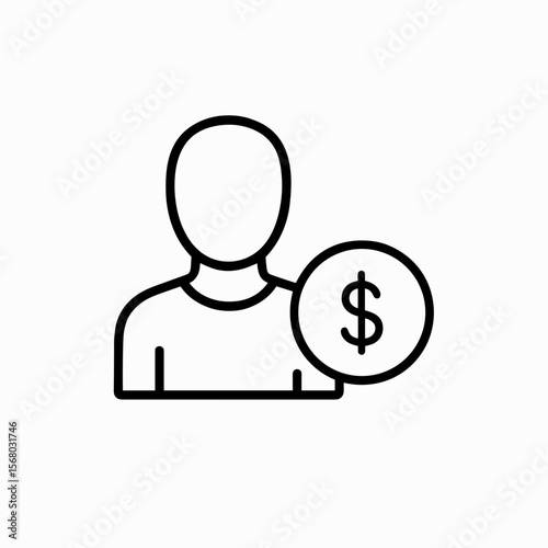 Outline person icon with dollar representing financial account