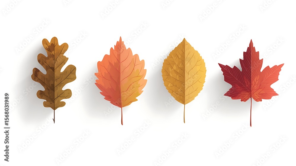 Fototapeta premium Autumn Leaves Collection Oak, Maple, and More - Fall Foliage Illustration