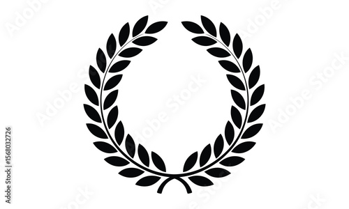 Black silhouette of olive branch wreath on a white transparent background for decoration