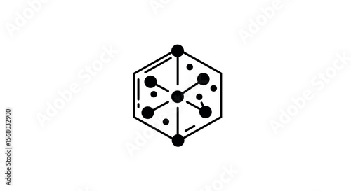 Geometric hexagon with dotted network in minimalist outline style