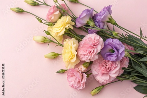Wallpaper Mural Beautiful pink and yellow carnations on pastel pink background Torontodigital.ca