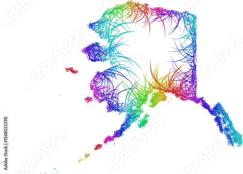 Rainbow sketch outline map of Alaska 