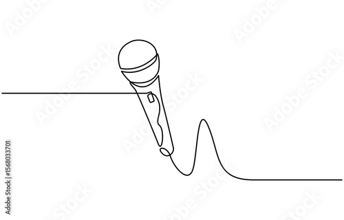 one line drawing wired microphone vector illustration minimalist design, Vector illustration. Line art of microphone.