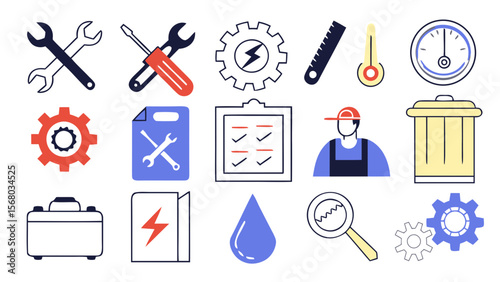 Industry and safety vector icons in flat style on transparent background