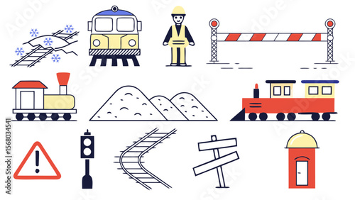 Railway emergency icons on transparent background
