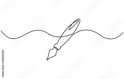 One continuous line of pen writing on a sheet. Vector illustration, Fountain pen continuous one line art drawing
.