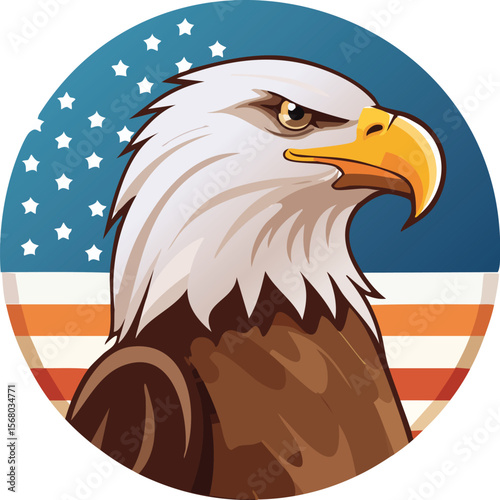 A bold vector symbol of a bald eagle’s head in profile, white feathers and yellow beak