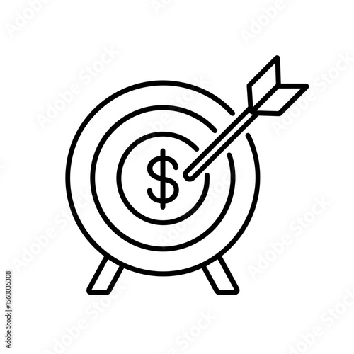 Outline target with dollar and arrow representing financial goal