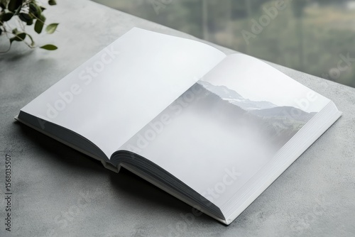 High Detail Picture of the Photobook Opened, Travel in Switzerland, on Gray Background