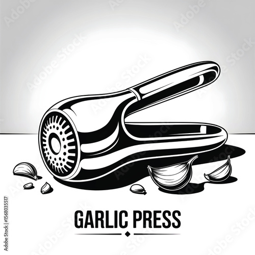 Garlic Press Tool with Cloves of Garlic
