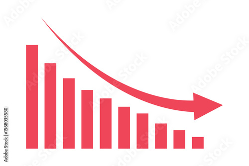 Red arrow going down stock icon on white background. Bankruptcy, financial market crash icon for your web site design, logo, app, UI. graph chart down trend symbol.chart going down sign.