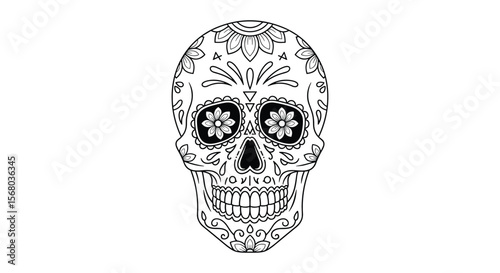 Intricate Decorative Sugar Skull Art With Floral Motifs And Traditional Patterns