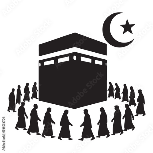 Muslims in ihram circumambulating the kaaba during hajj pilgrimage